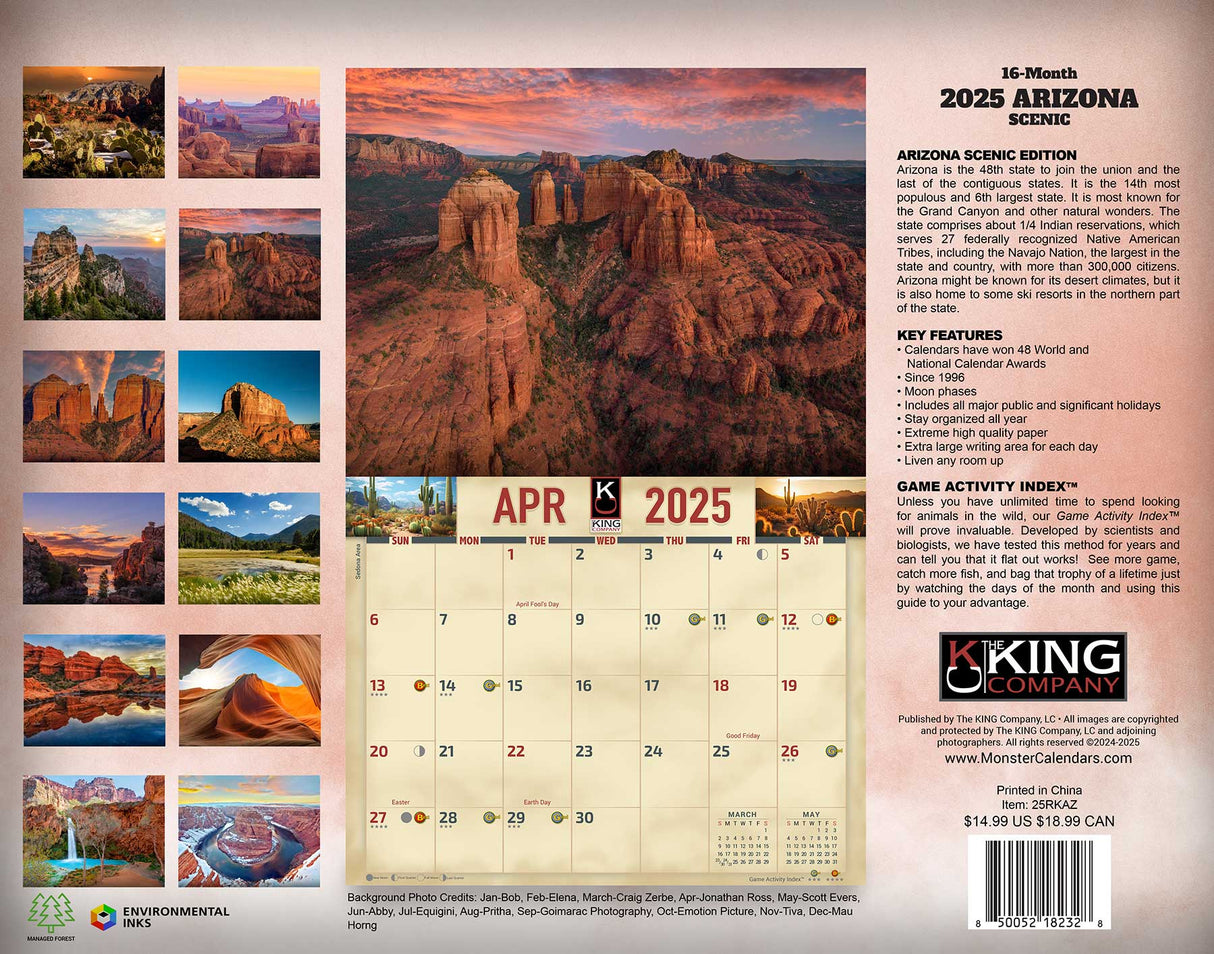 2025 Arizona Scenic Landscape Wall Calendar image 1