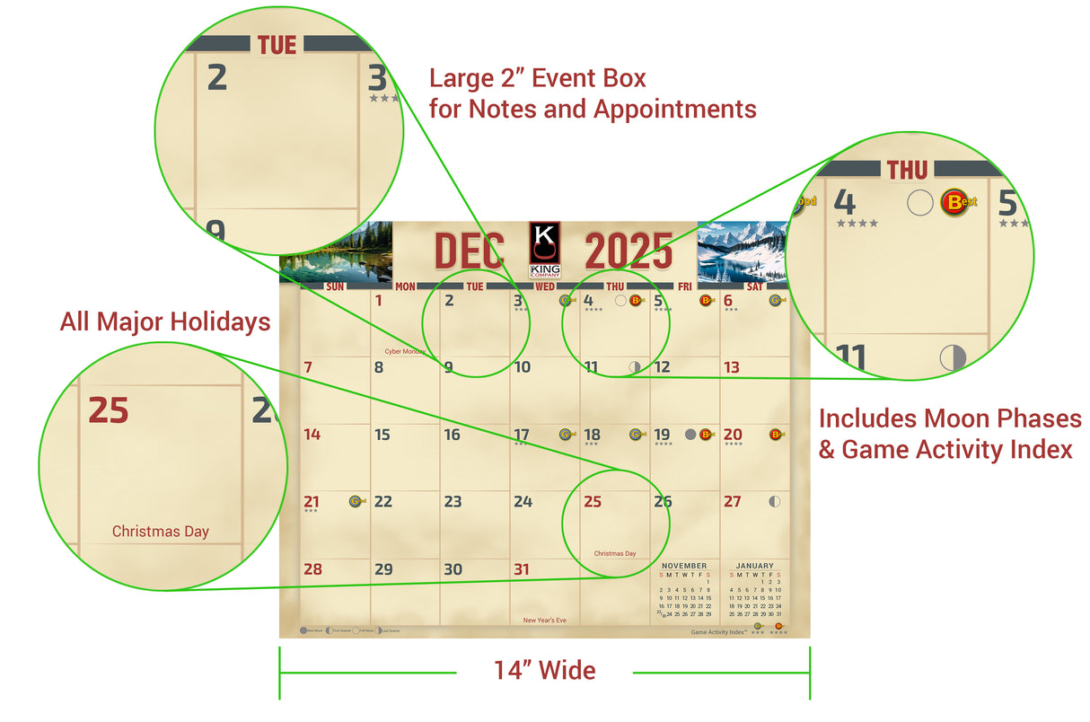 2025 Monster Whitetail Deer Wall Calendar | Big Size 14"x22"