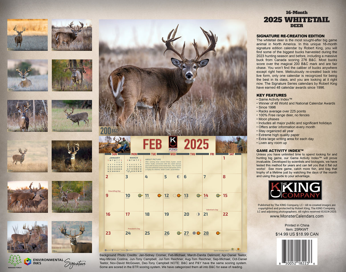 2025 Monster Whitetail Deer Wall Calendar | Big Size 14"x22"