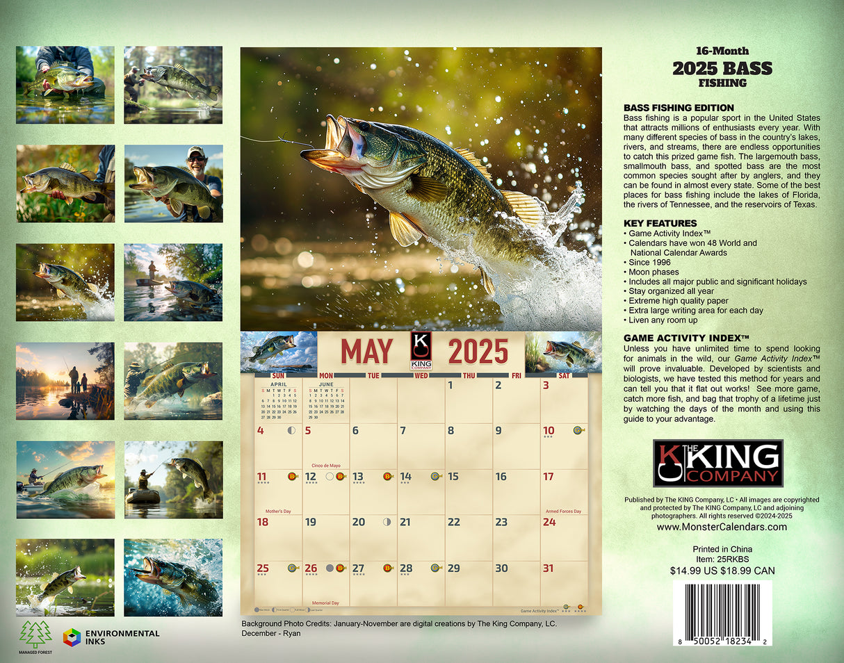 2025 Bass Fishing Wall Calendar