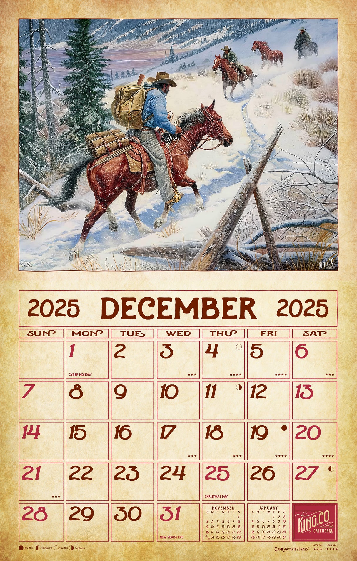2025 Vintage Old West Wall Calendar