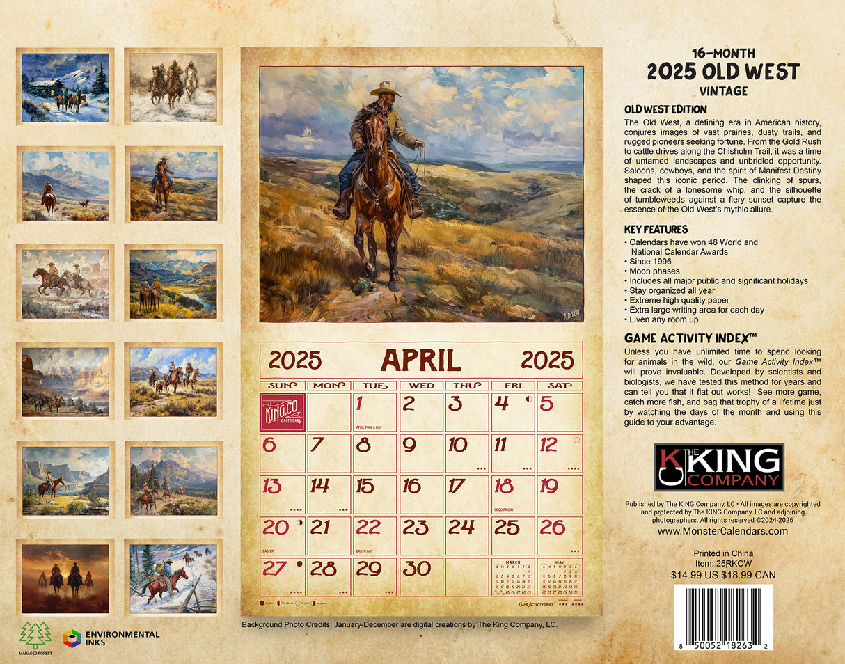 2025 Vintage Old West Wall Calendar