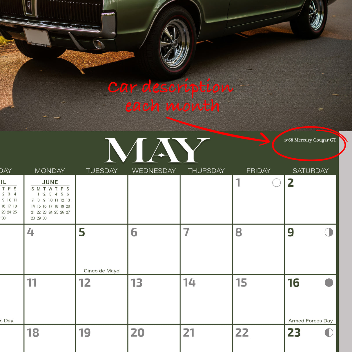2026 American Muscle Cars Illustrated Wall Calendar