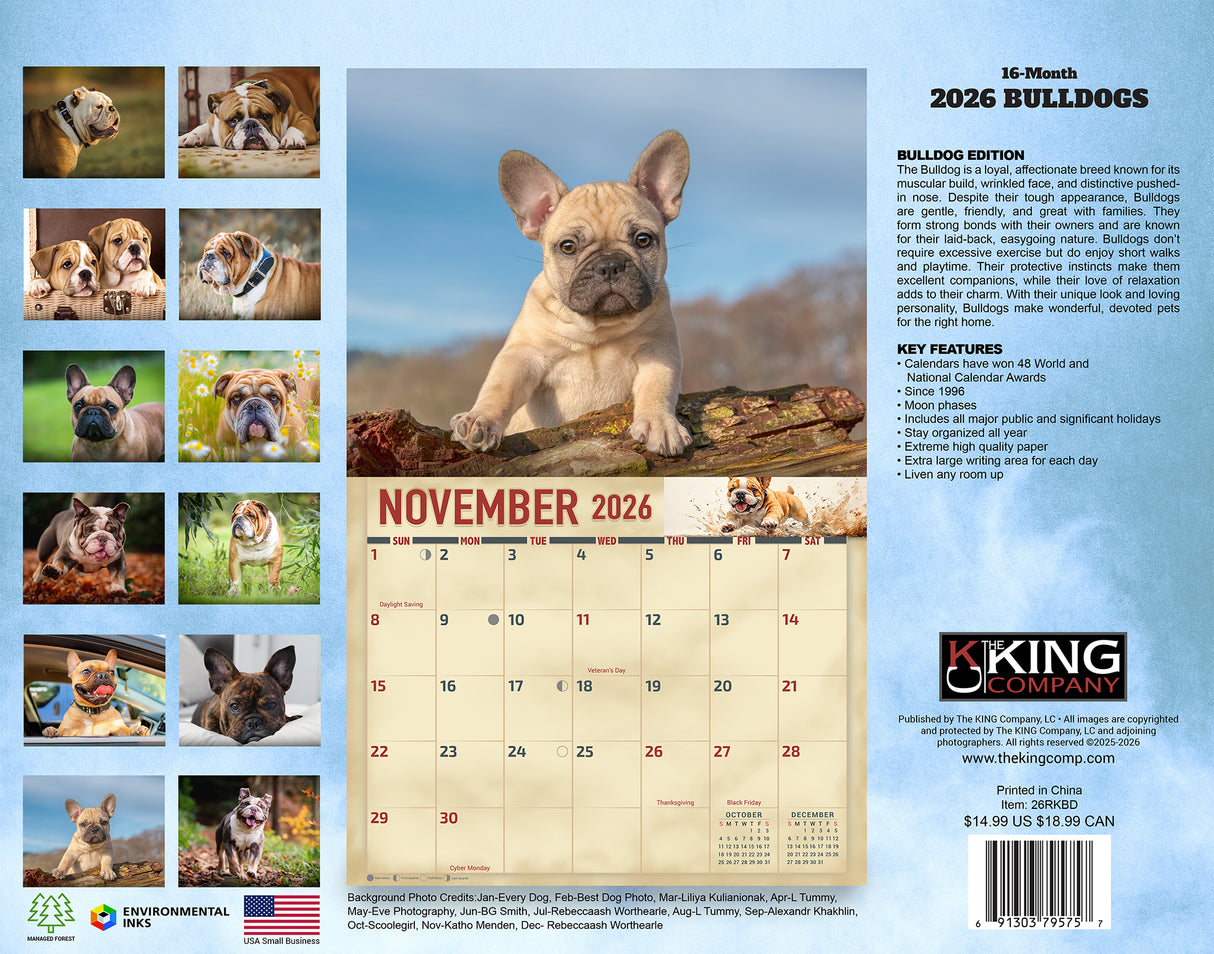 2026 Bulldogs Wall Calendar