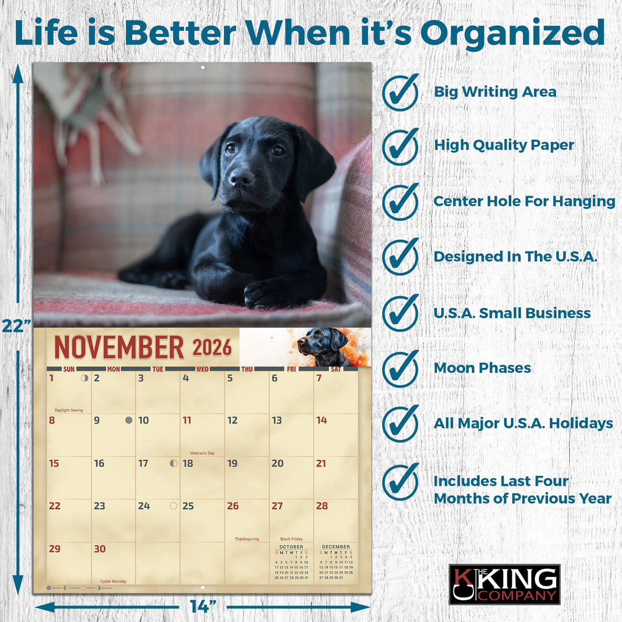 2026 Black Labradors Wall Calendar