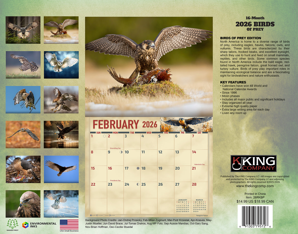 2026 Birds of Prey Wall Calendar