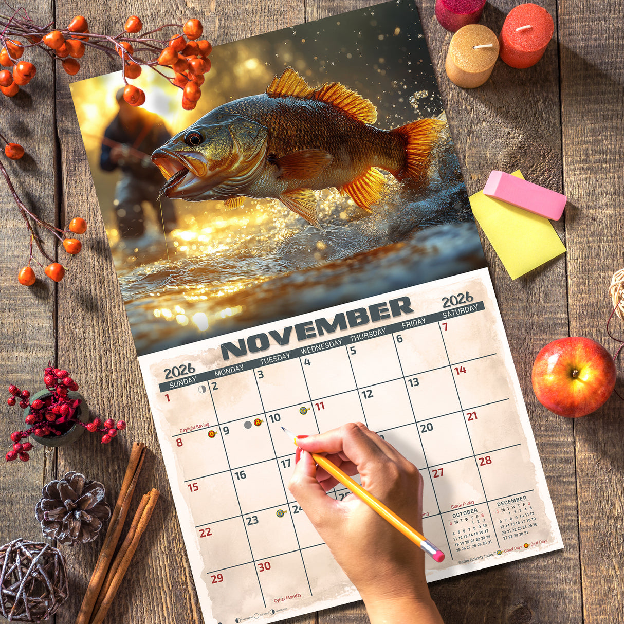 2026 Bass Fishing Illustrated Wall Calendar