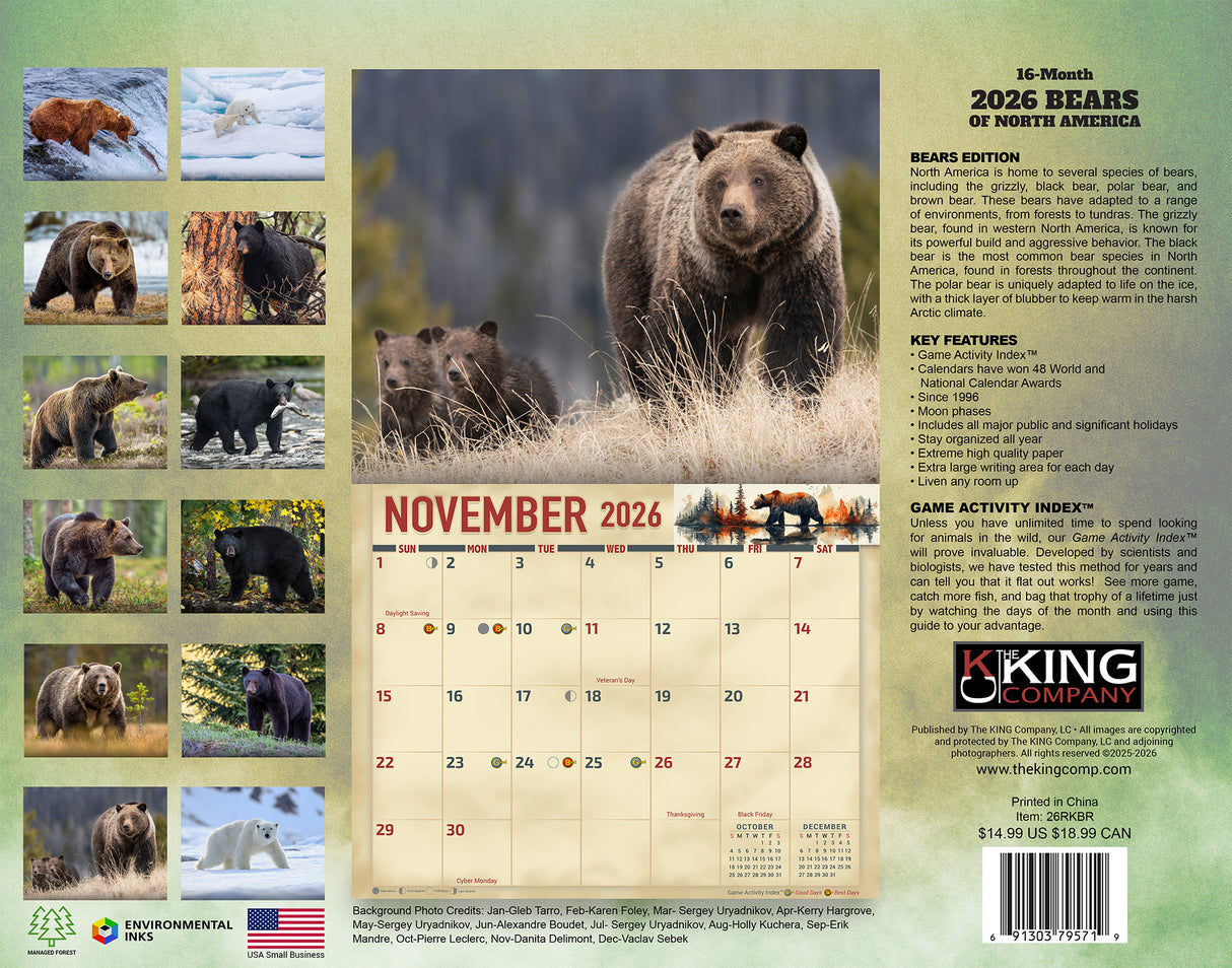 2026 Bears of North America Wall Calendar