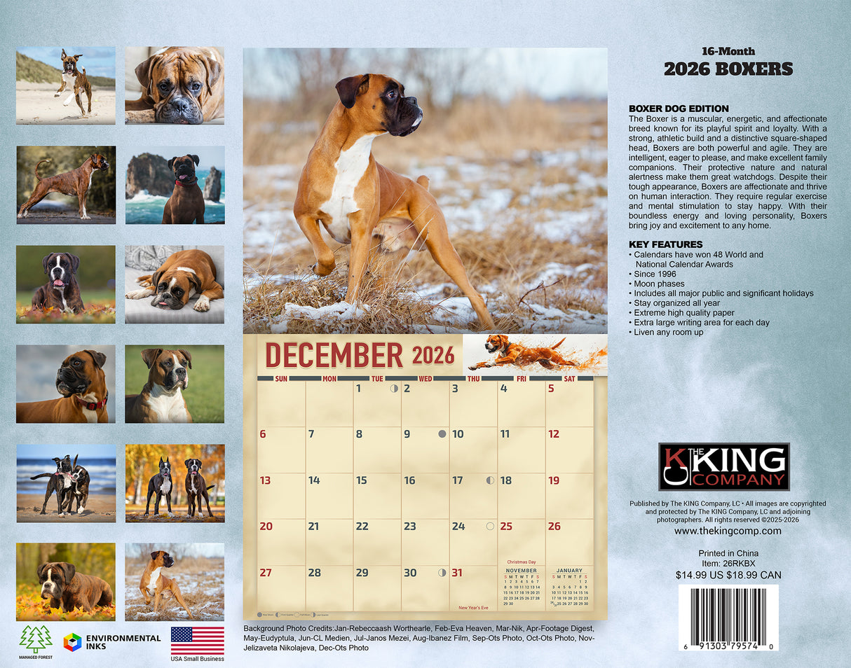2026 Boxer Dogs Wall Calendar