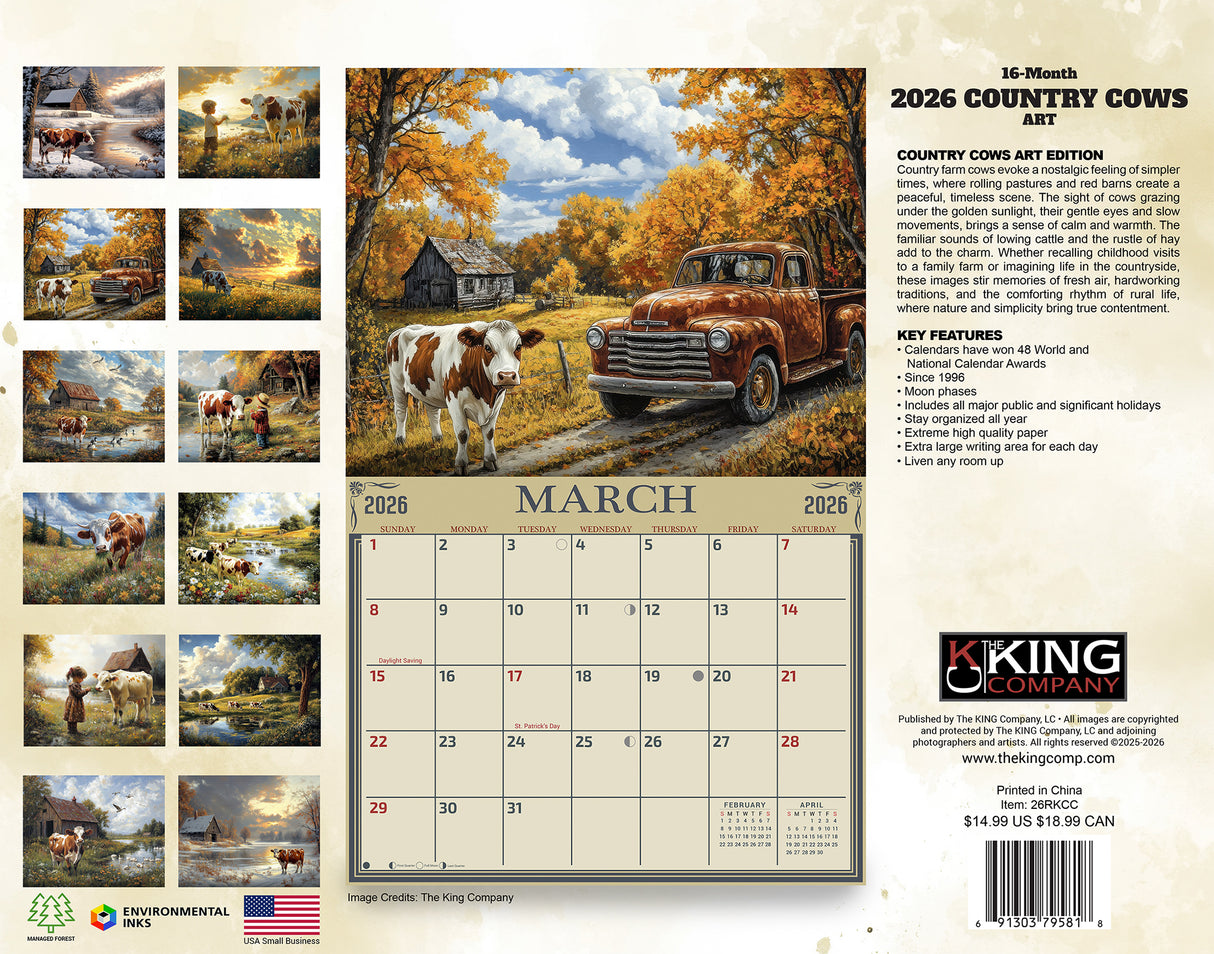 2026 Country Cows Illustrated Wall Calendar