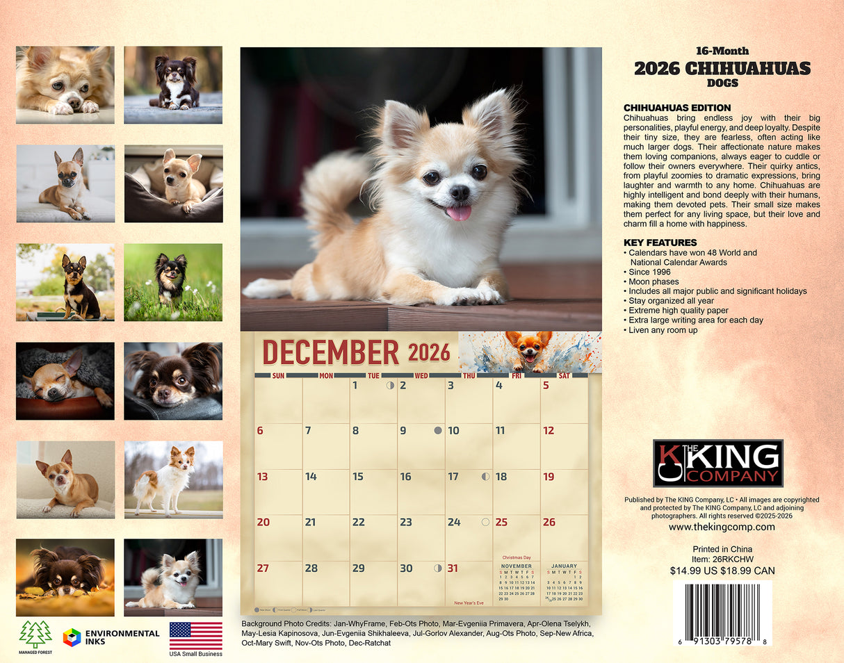 2026 Chihuahuas Dog Wall Calendar