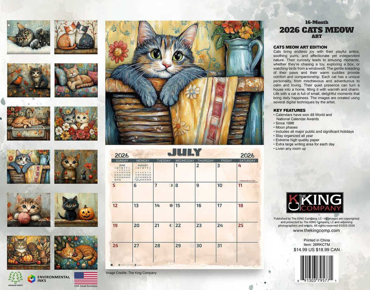 2026 Cats Meow Illustrated Wall Calendar