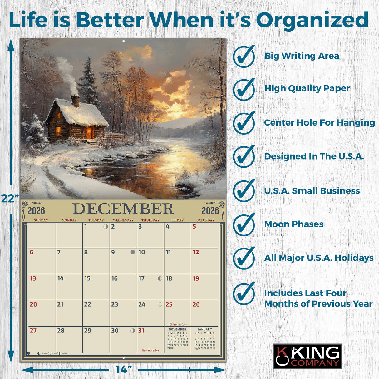 2026 Cabin in the Woods Wall Calendar