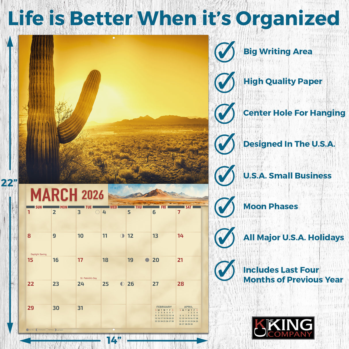 2026 Desert Landscape Scenic Wall Calendar