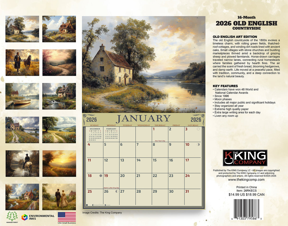 2026 Old English Countryside Wall Calendar