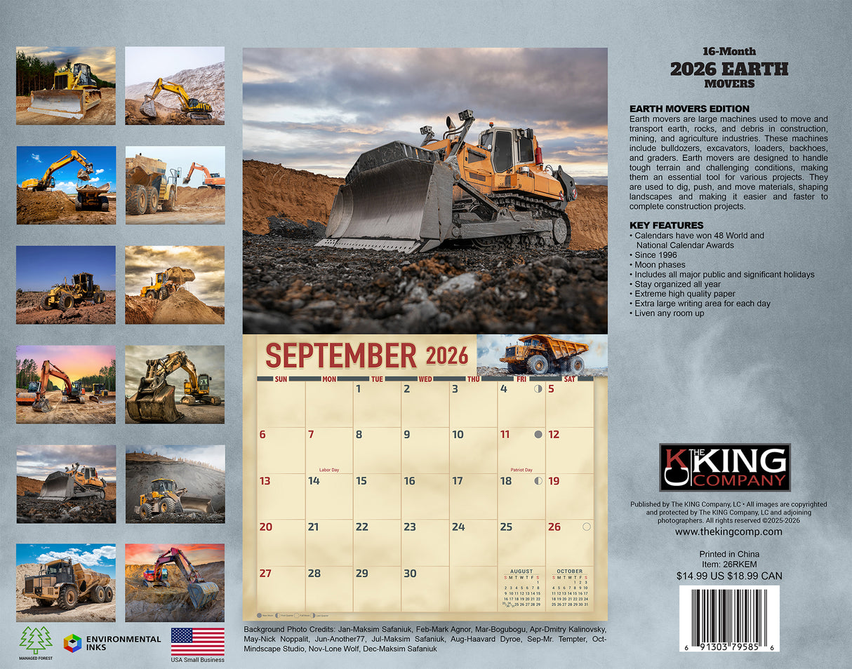 2026 Earth Movers Wall Calendar