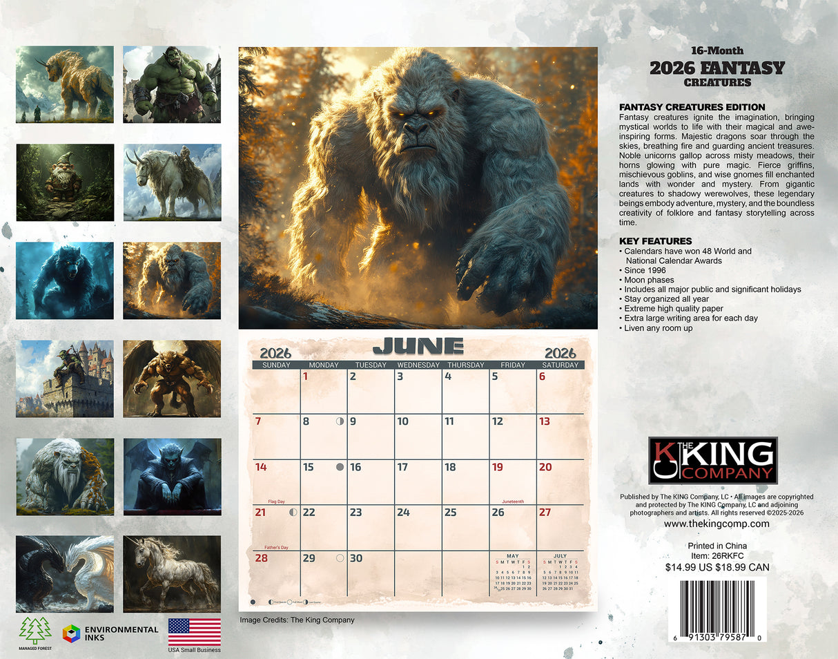 2026 Fantasy Creatures Wall Calendar