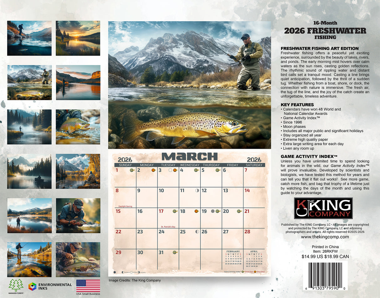 2026 Fresh Water Fishing Illustrated Wall Calendar
