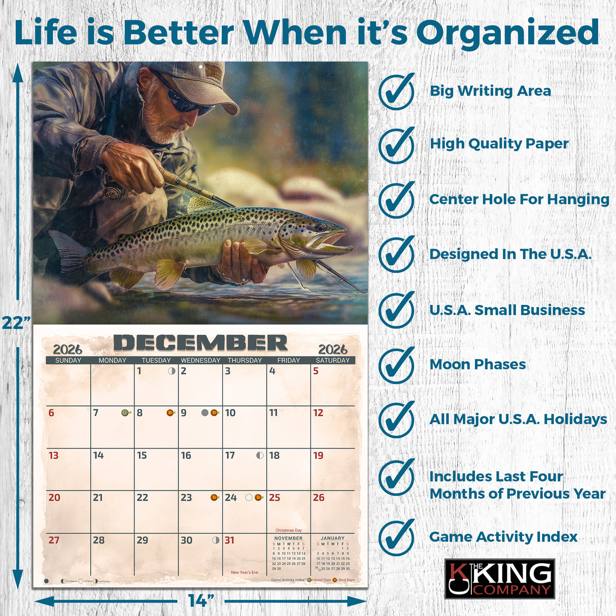 2026 Fresh Water Fishing Illustrated Wall Calendar