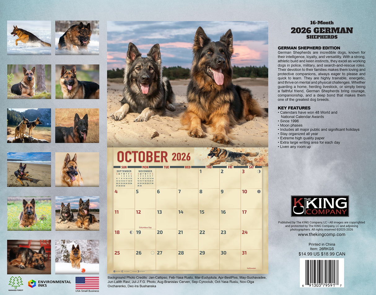 2026 German Shepherds Wall Calendar