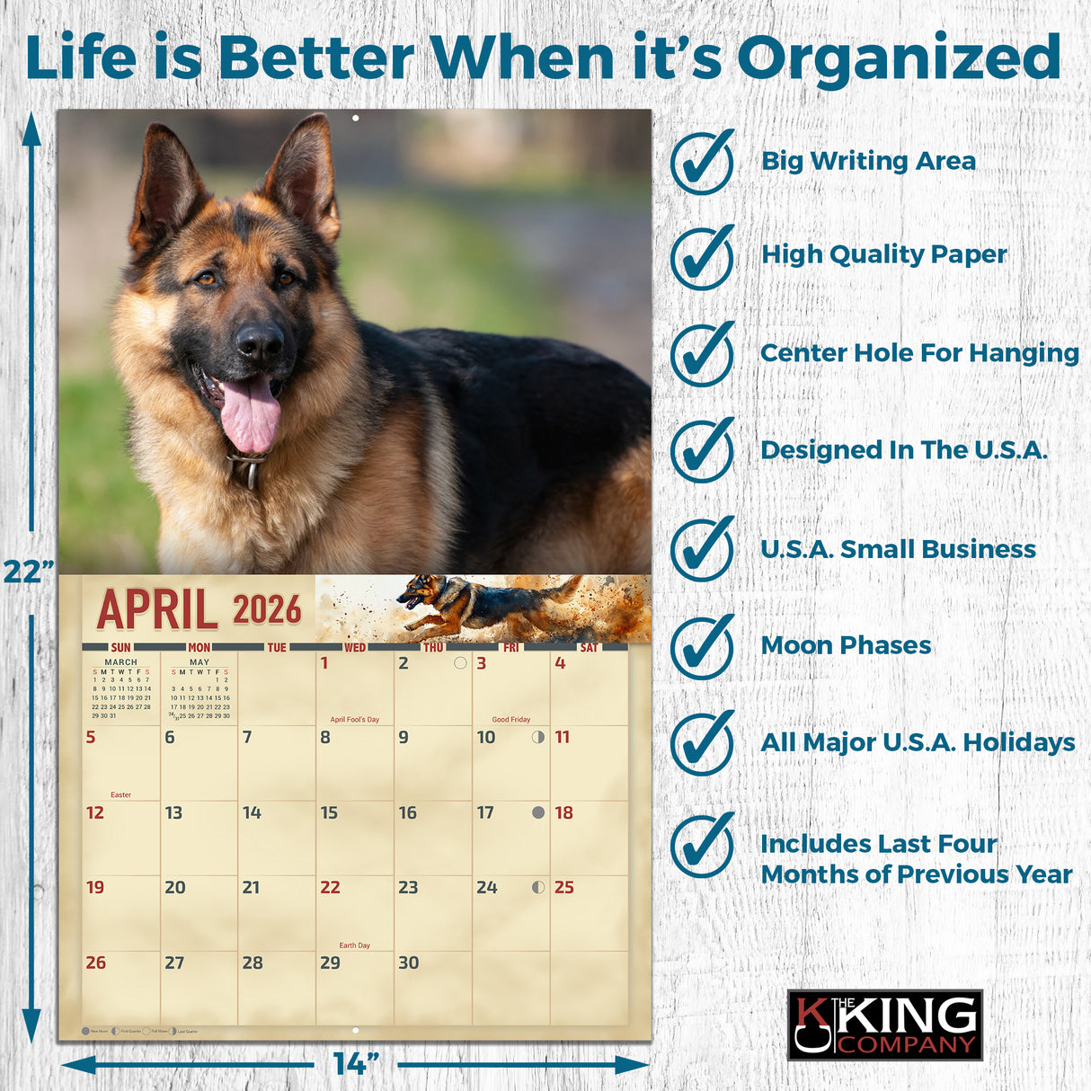 2026 German Shepherds Wall Calendar