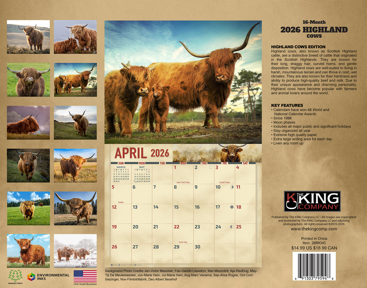 2026 Highland Cows Wall Calendar