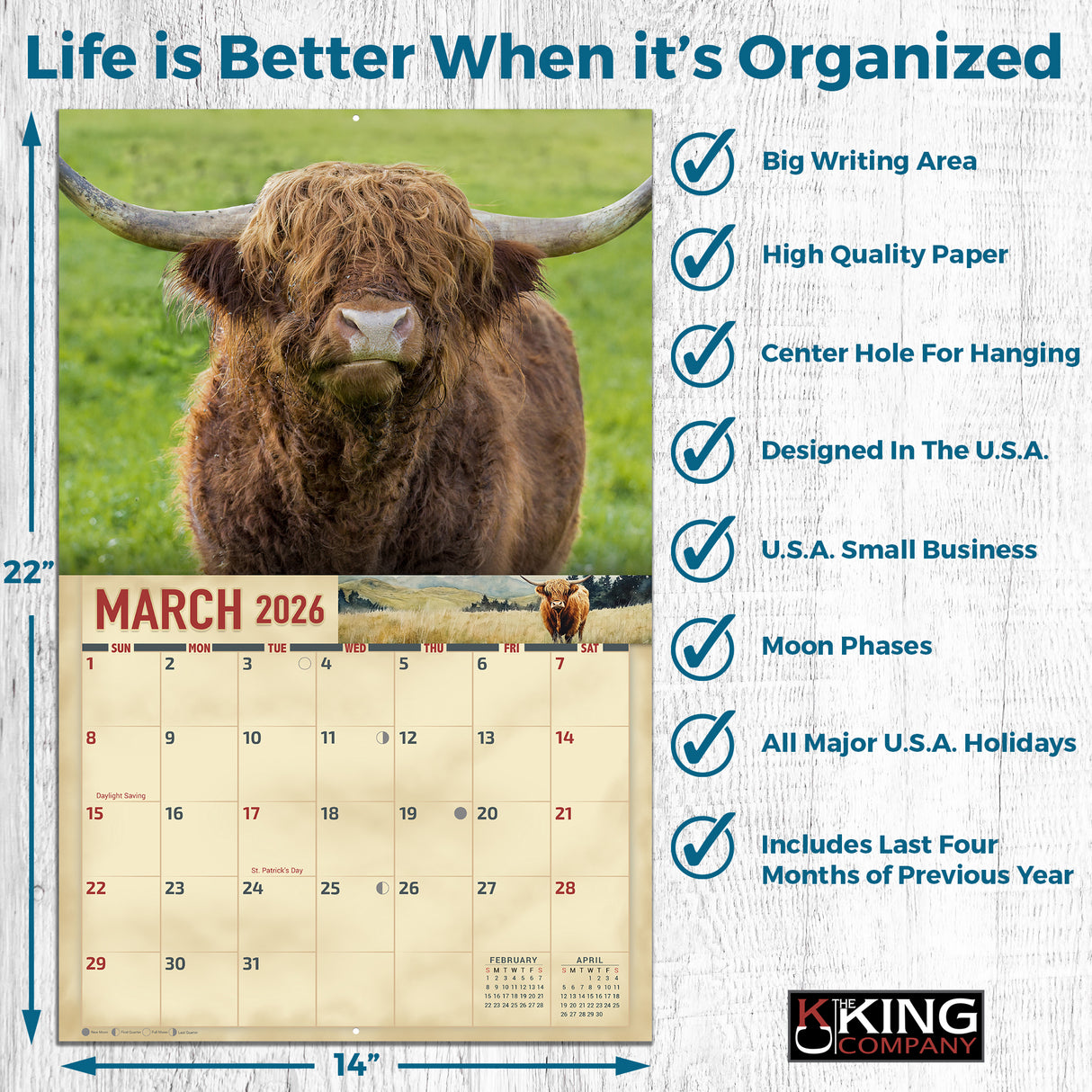 2026 Highland Cows Wall Calendar