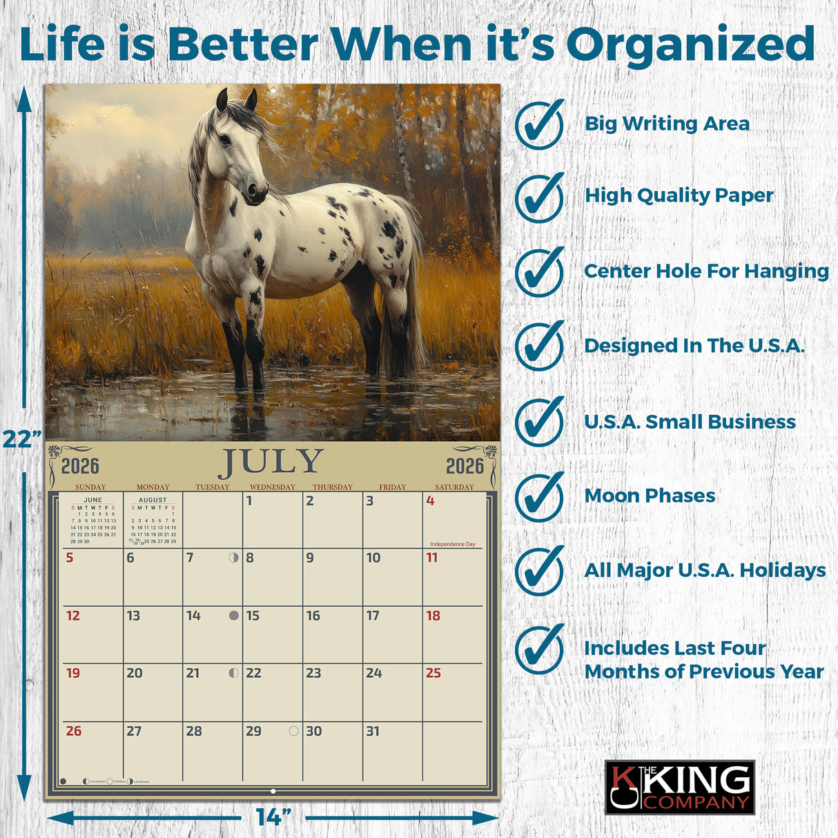 2026 Horses Illustrated Wall Calendar