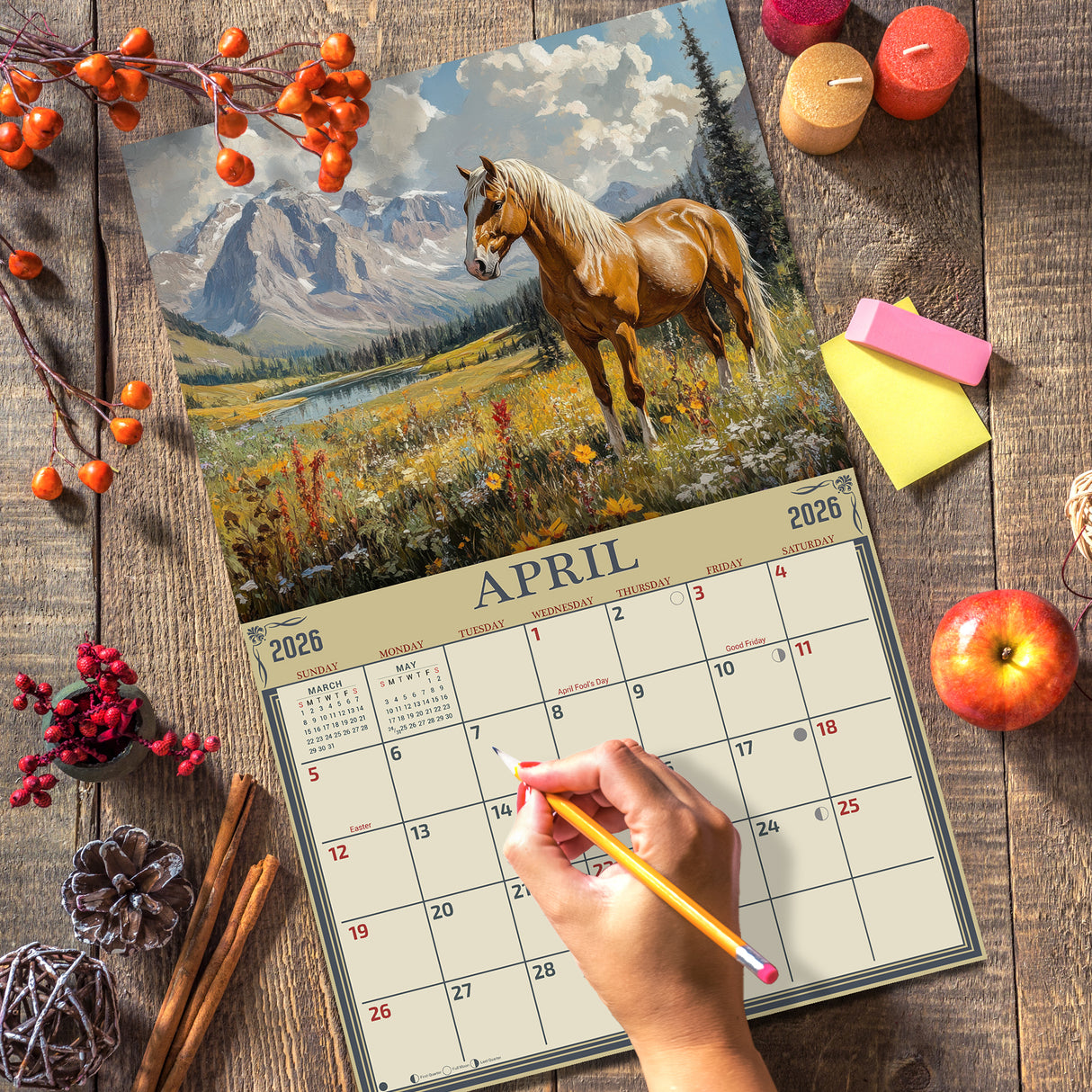 2026 Horses Illustrated Wall Calendar