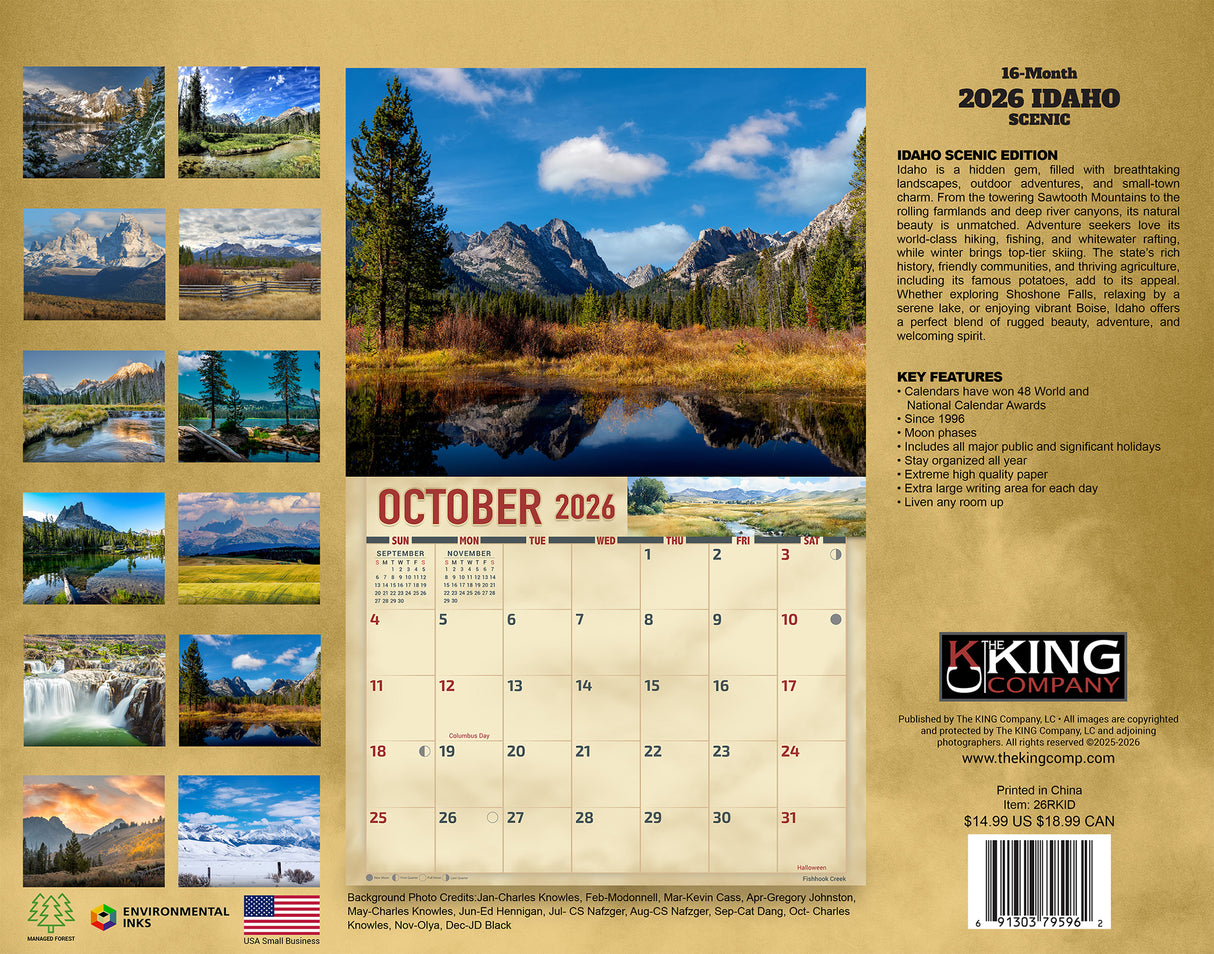 2026 Idaho Scenic Wall Calendar