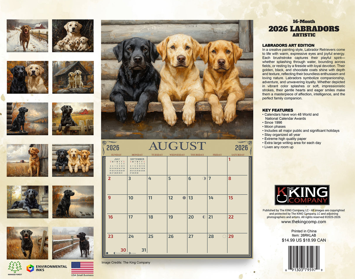 2026 Labradors Illustrated Wall Calendar