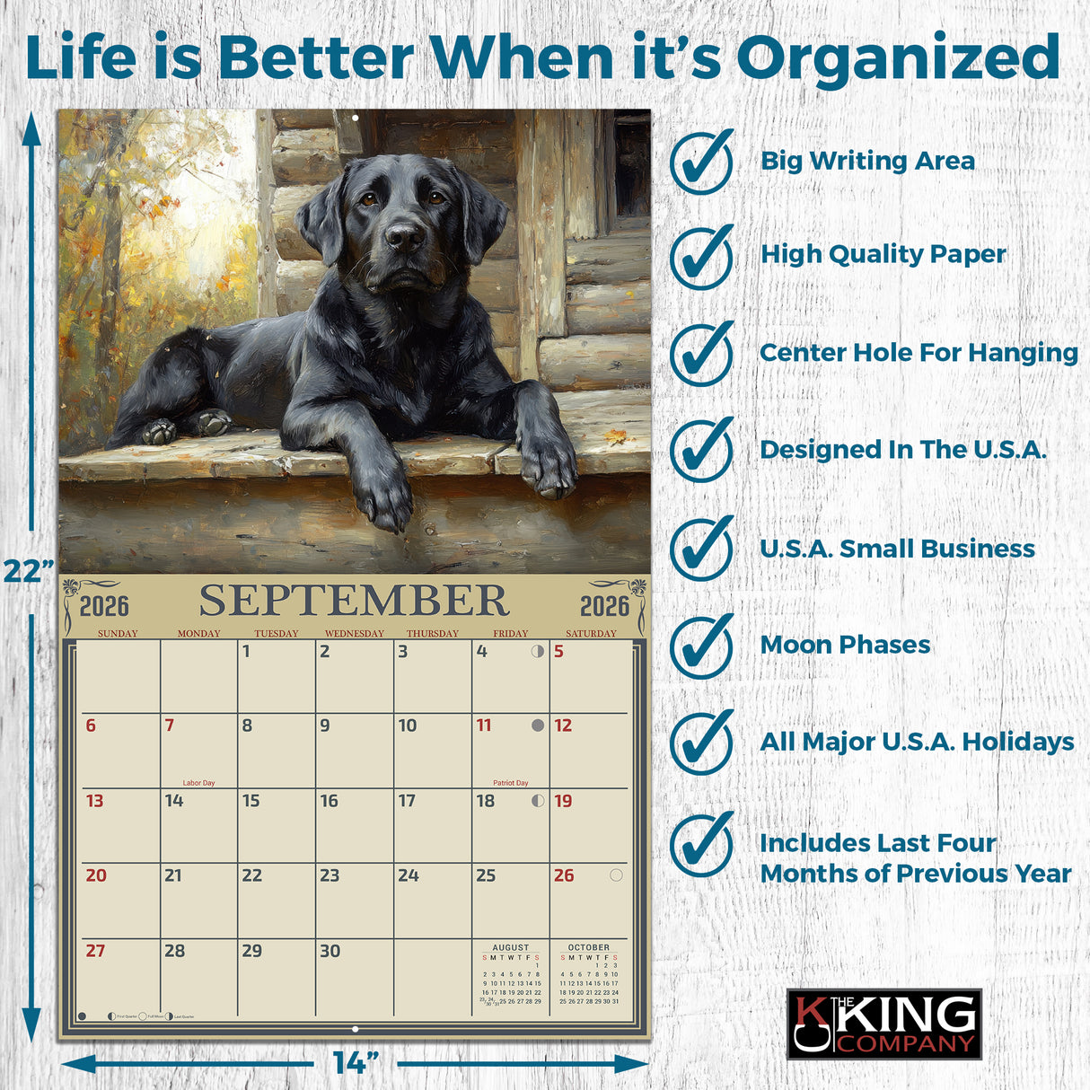 2026 Labradors Illustrated Wall Calendar