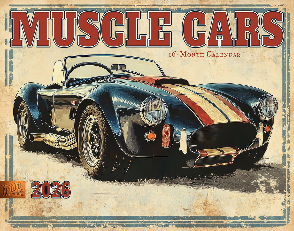 2026 Muscle Cars Illustrated Wall Calendar