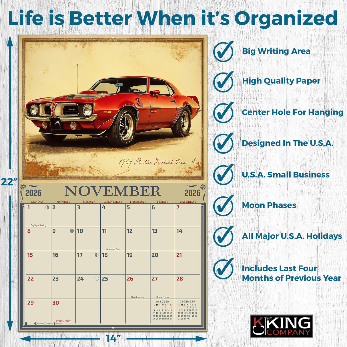 2026 Muscle Cars Illustrated Wall Calendar