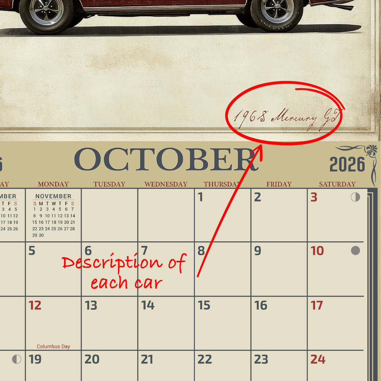 2026 Muscle Cars Illustrated Wall Calendar
