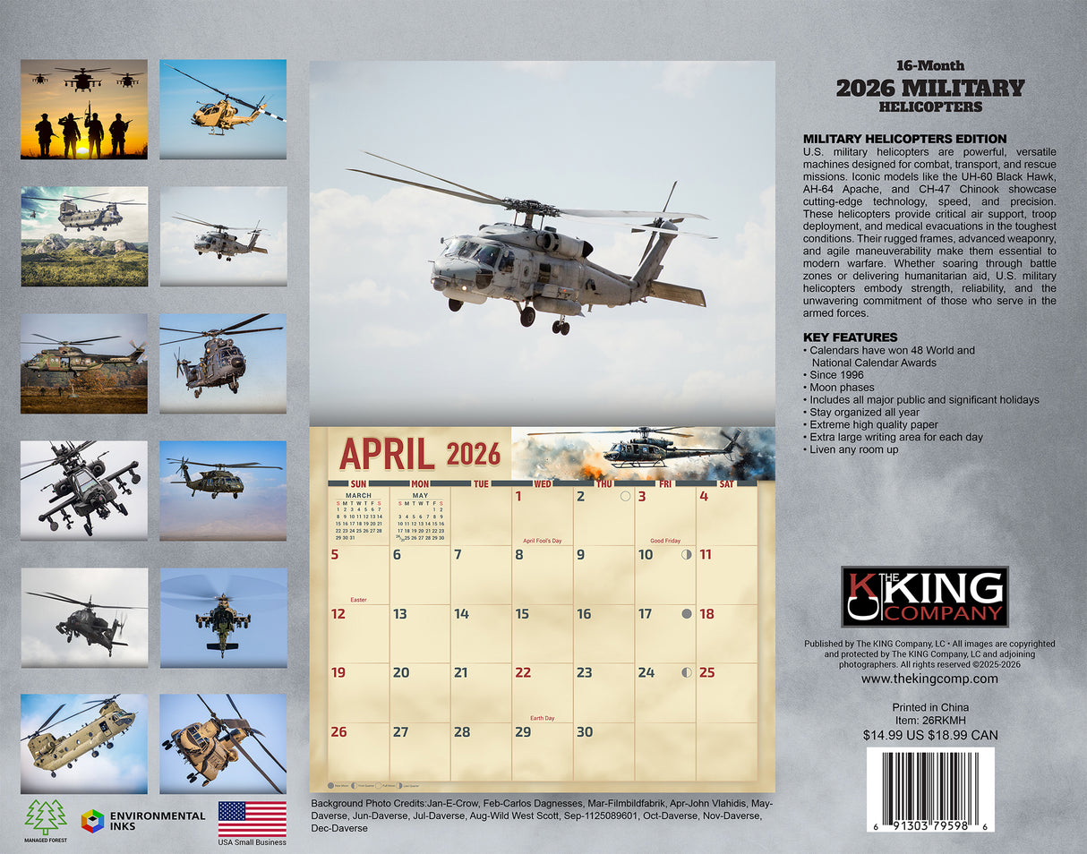 2026 Military Helicopters Wall Calendar