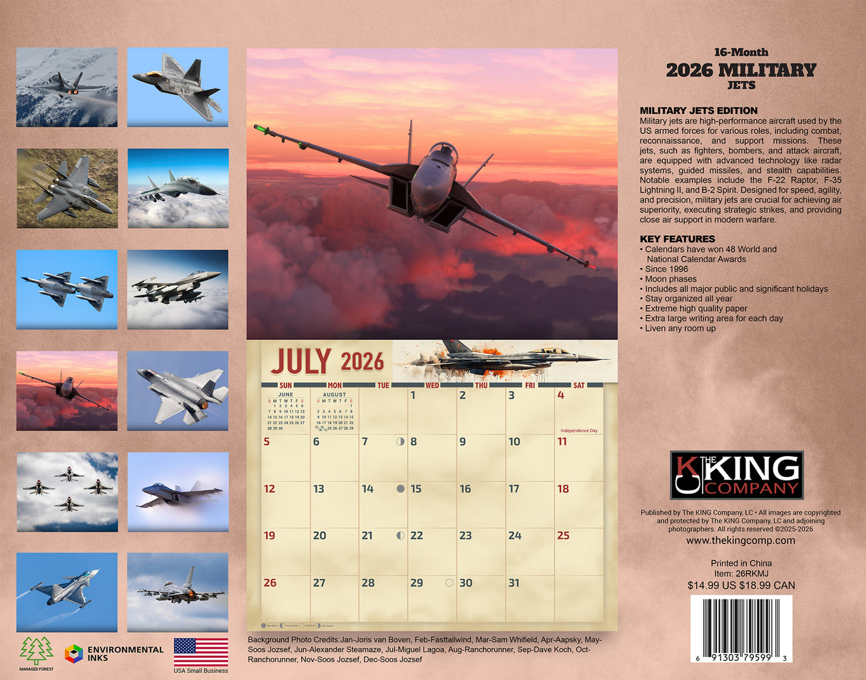 2026 Military Jets Wall Calendar