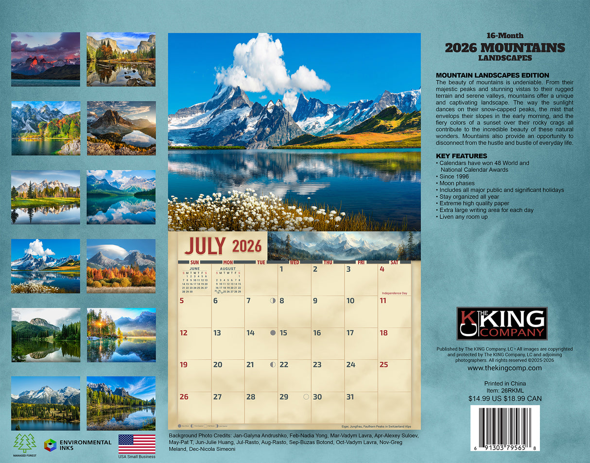 2026 Mountains Scenic Wall Calendar