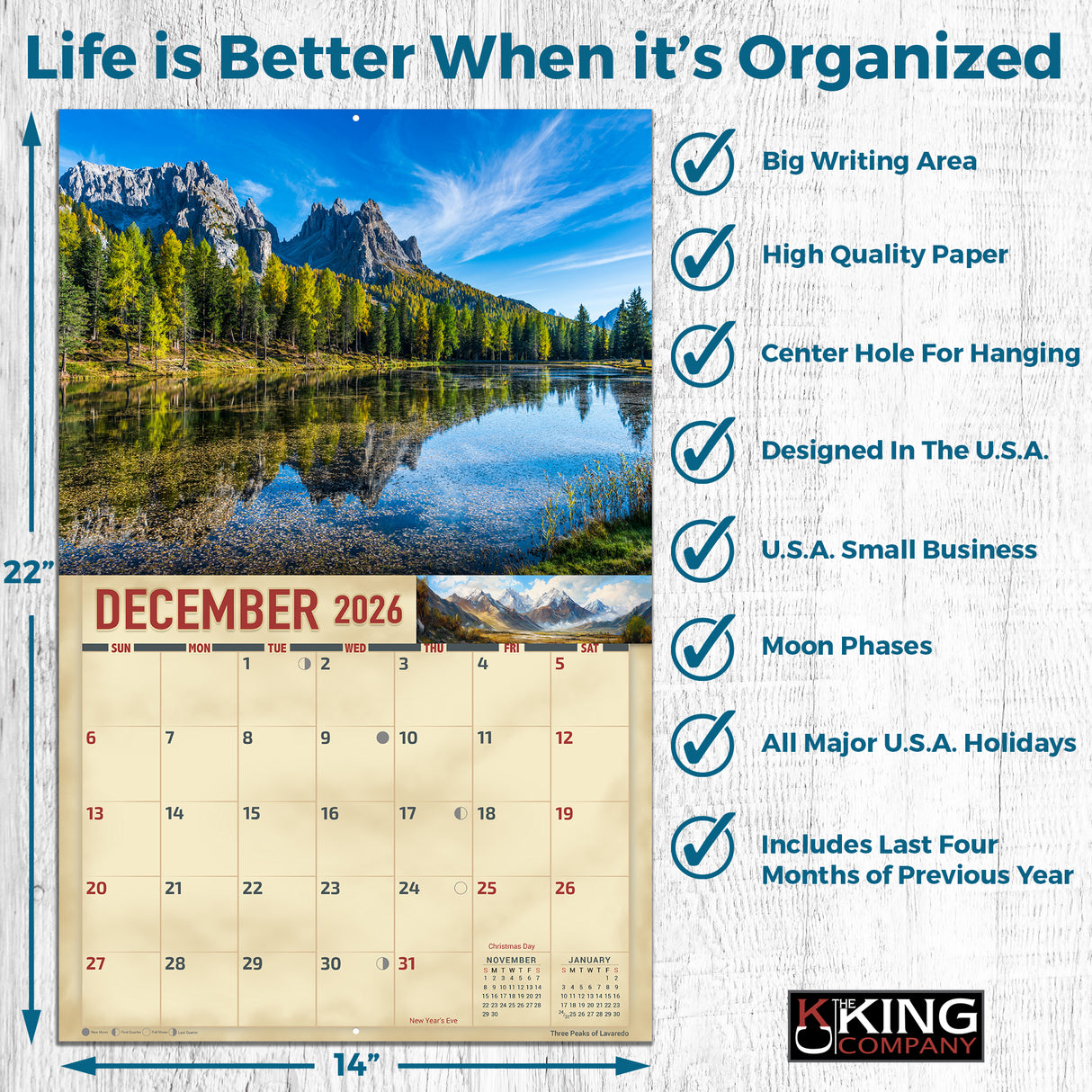 2026 Mountains Scenic Wall Calendar