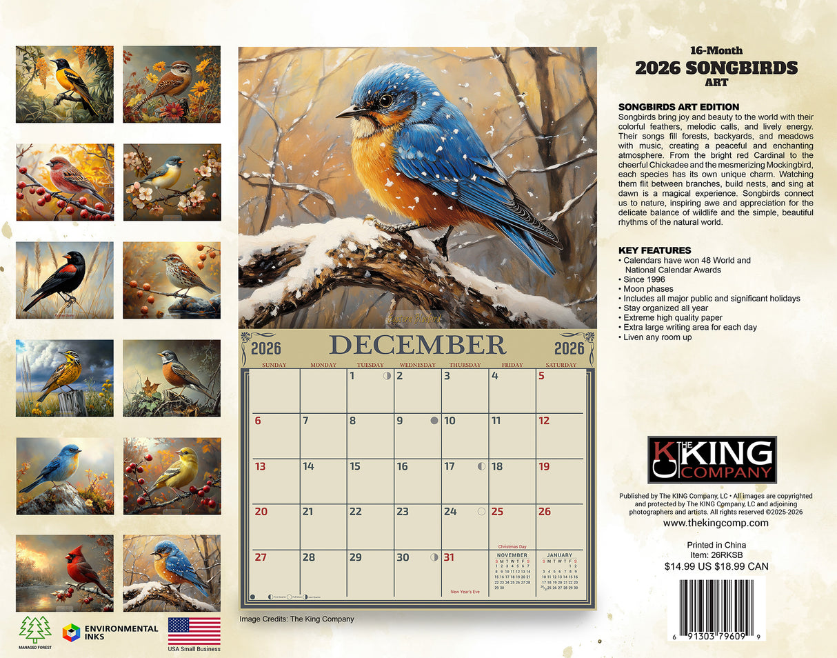 2026 Songbirds Wall Calendar