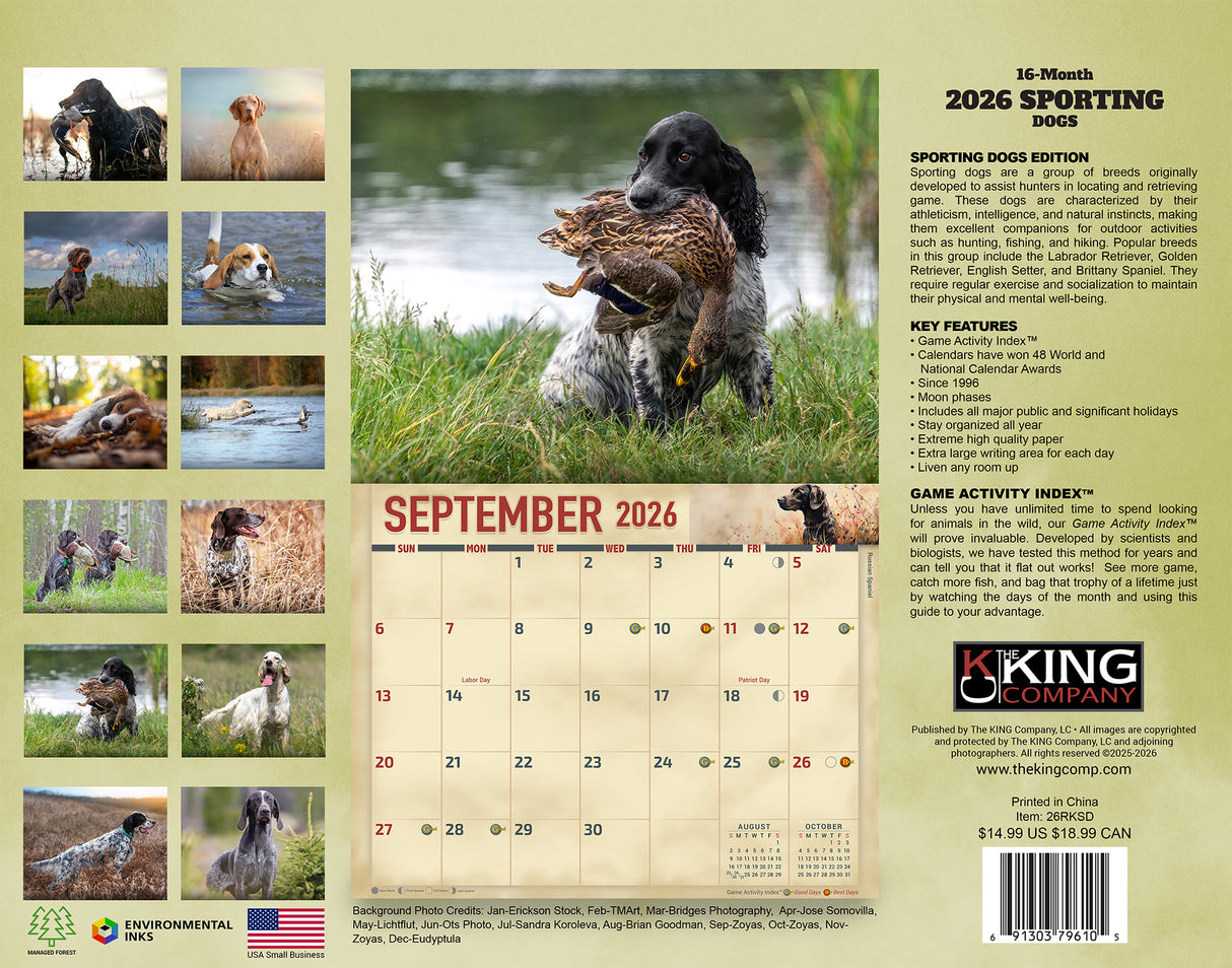 2026 Sporting Dogs Wall Calendar