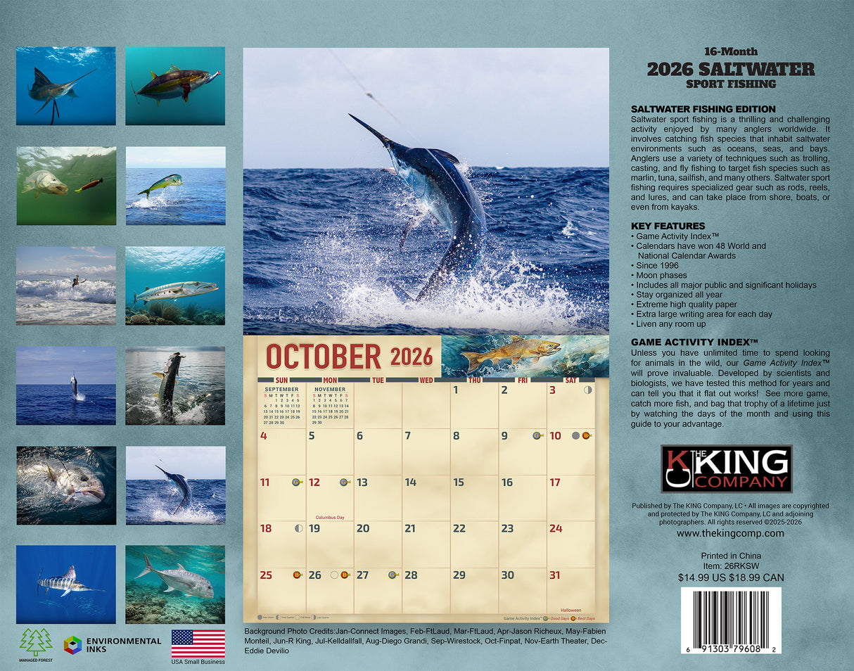 2026 Saltwater Sport Fishing Wall Calendar