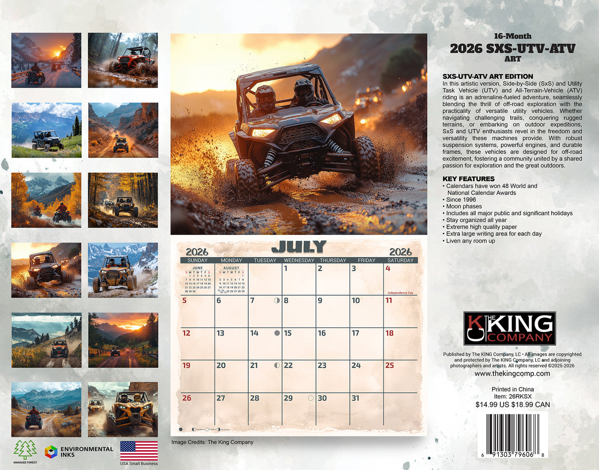 2026 Off-Road SXS UTV ATV Wall Calendar