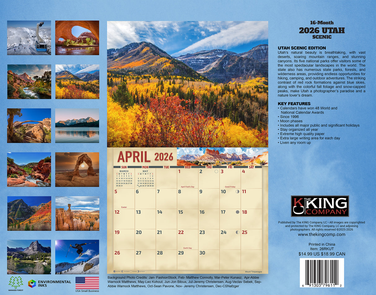 2026 Scenic Utah Wall Calendar