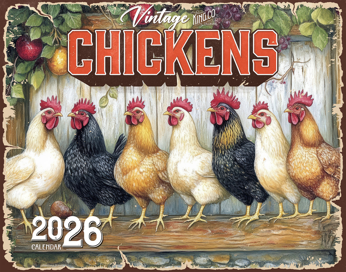 2026 Vintage Chickens Wall Calendar