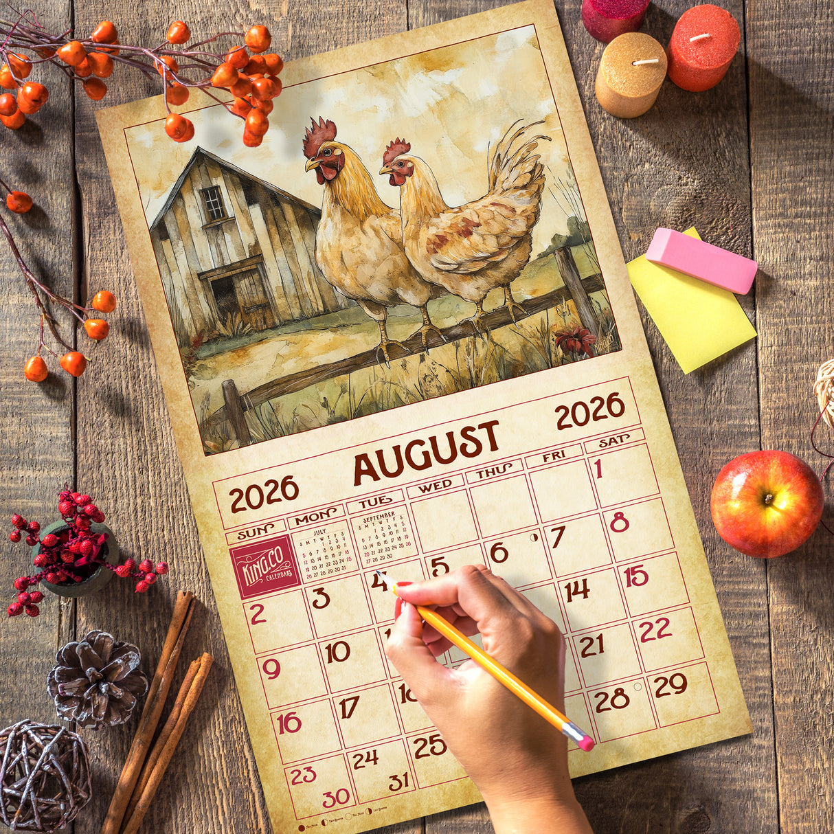 2026 Vintage Chickens Wall Calendar