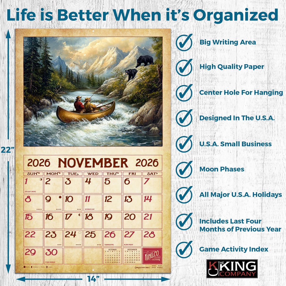 2026 Vintage Fishing Wall Calendar