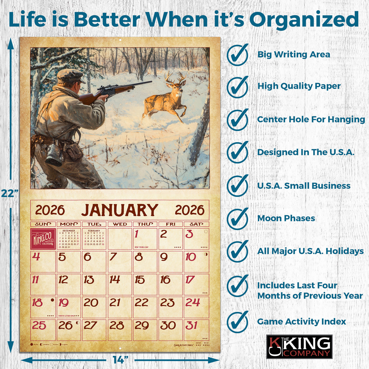 2026 Vintage Hunting Wall Calendar