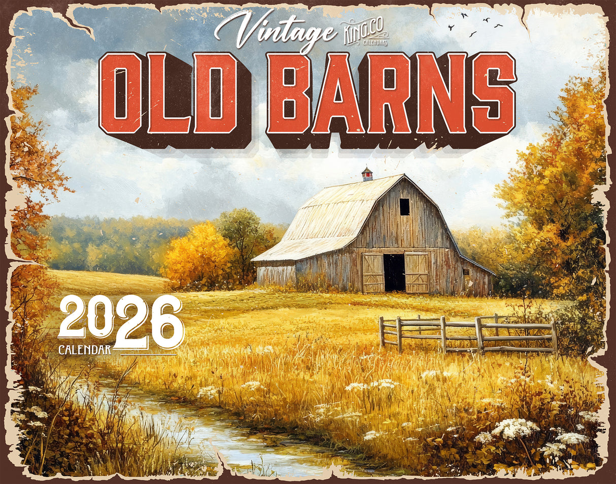 2026 Vintage Old Barns Wall Calendar