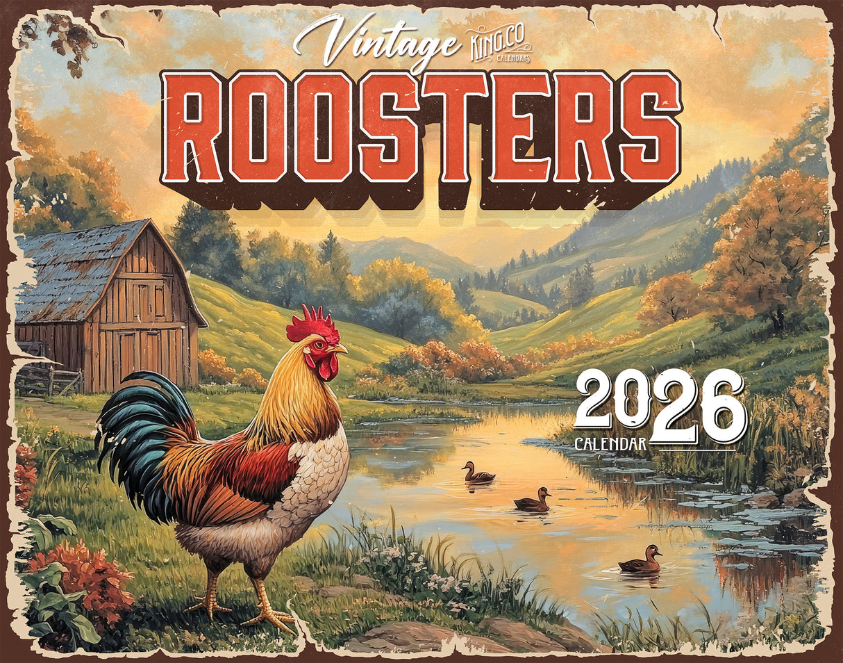 2026 Vintage Roosters Wall Calendar